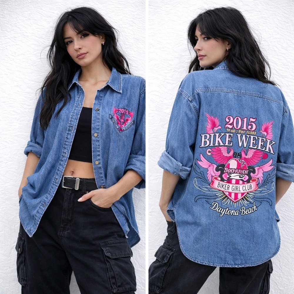 2015 Daytona Bike Week Denim Shirt XL Biker‎ Girl Club Y2K